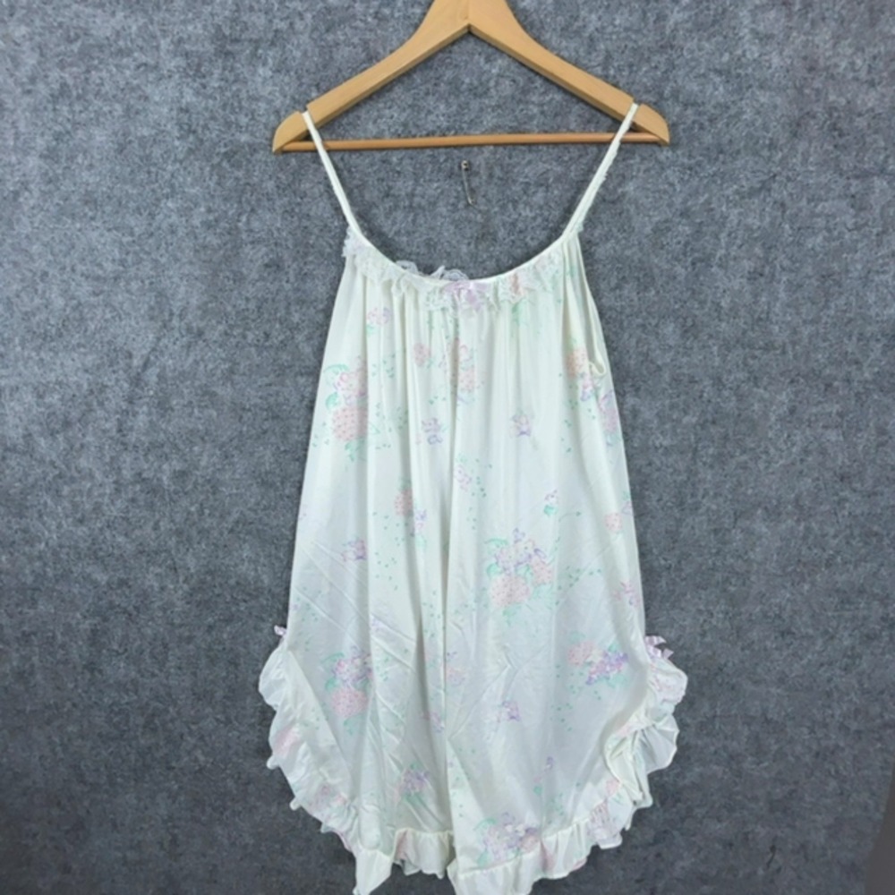 Vintage Dara Jani New York Nightgown Women 24 Floral Bow Ruffle Hem Pastel Satin